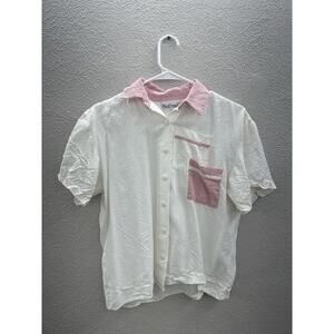 That's Me! Womens Top Size 3/4 White Short Sleeve Button Up Collared VTG